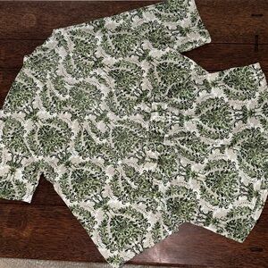 Green and White Patterned Shirt and shorts set